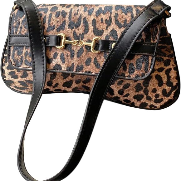 Women's Leopard Print Shoulder Bag PU Leather Underarm Purse Flap Closure - Picture 1 of 6